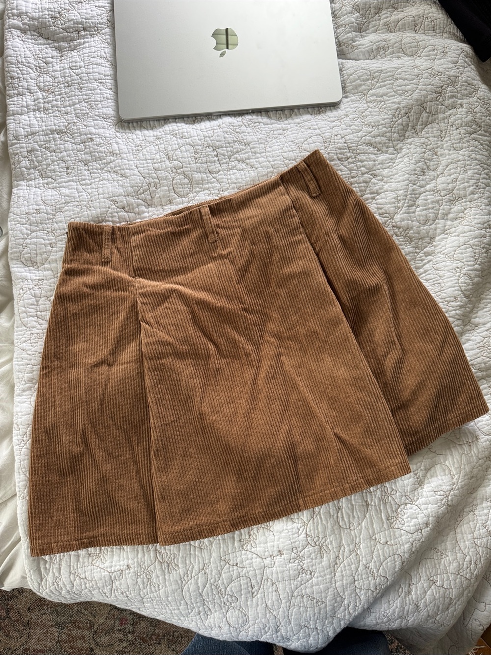 Corduroy A-Line Mini Skirt in Camel